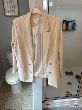 NWT Joie Women's XL Cream Double Breasted Blazer Oversized Longline Jacket